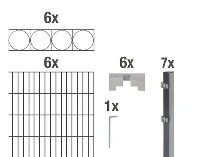 Image de Alberts 668815 Clôture à double barre "Oslo" comme set complet de clôture de 32 pièces, revêtu de matière plastique, anthracite, hauteur 160 cm, longueur 12 m