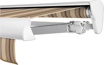 Produktbild von SOLUNA Halbkassettenmarkise Classic 5,5x3 Stoff Dessin 320715 Gestell E6EV1 silber eloxiert Antrieb rechts inkl. Motor,