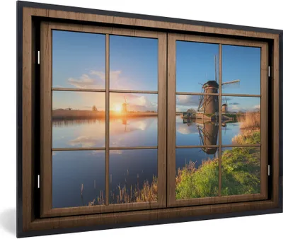 Produktbild von MuchoWow® MuchoWow® Gerahmtes Poster Aussicht - Mühle - Sonnenuntergang 60x40 cm - Poster mit zchwarzem Bilderrahmen - Printing - Wanddeko Schlafzimmer
