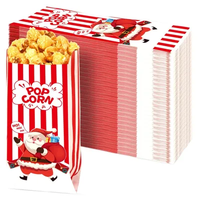 Zdjęcie produktu dla 200 sztuk świątecznych woreczków na popcorn – idealne na wieczory filmowe i imprezy