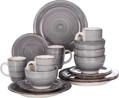 Immagine prodotto di Set da tavola Grandios - 4 persone - 16 pezzi - Vetroceramica grigia - Set da portata - Piatto da colazione