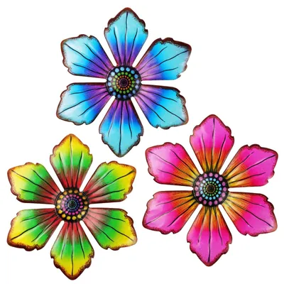 Image de Décoration murale fleur métal - Décoration de jardin - Fer forgé - Lot de 3
