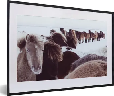 Produktbild von MuchoWow® MuchoWow® Gerahmtes Poster Pferde - Schnee - Weiß 60x40 cm - Poster mit zchwarzem Bilderrahmen - Schlafzimmer - Plakat in Rahmen - Drucken