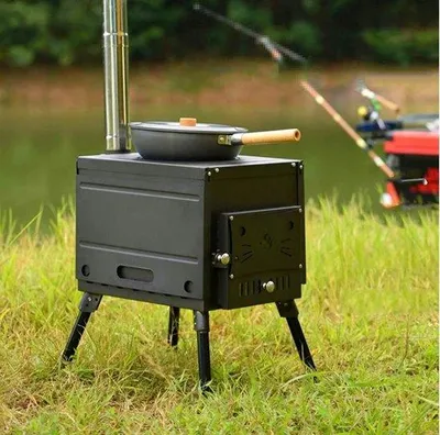 Produktbild von Portable Campingkocher mit Schornsteinen und Handventilator - tragbar und ideal für Outdoor-Aktivitäten