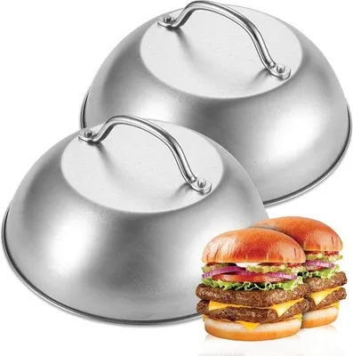 Immagine prodotto di Campane per hamburger in acciaio inossidabile, 225 cm, set da 2 - Campane per hamburger - Cheeseburger - Accessori per barbecue