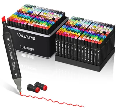 Produktbild von Alkoholmarker 168 Farben, Permanentmarker, Doppelspitzen, mit Tragetasche, für Zeichnung