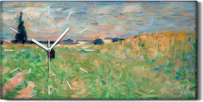 Produktbild von Wandkunst Leinwand Bild Uhr Geräuschlos Kunstdruck 60x30 Eine Sommerlandschaft - weiße Hände