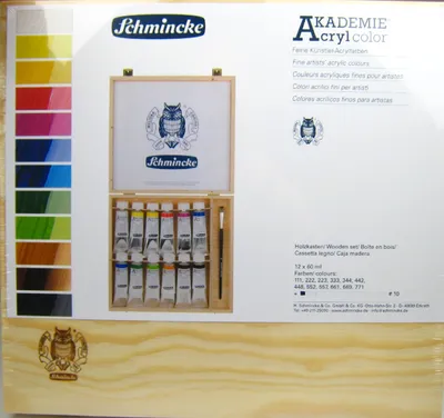 Produktbild von Schmincke Akademie Acryl Malkästen Holzkasten 12 x 60 ml Acrylfarben