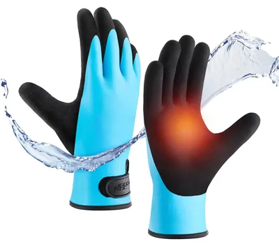 Produktbild von Wasserdichte Winterarbeitshandschuhe für Damen und Herren, Touchscreen-Thermohandschuhe mit Latexbeschichtung, warme Gartenhandschuhe zum Skifahren und für Arbeiten im Freien (1 Paar, blau, Größe S)