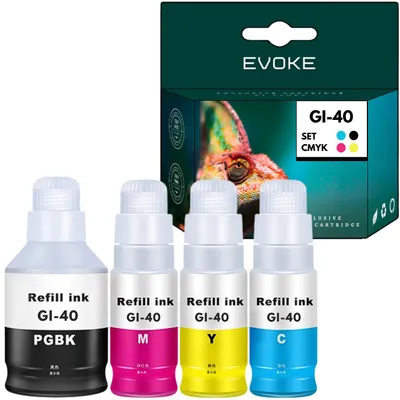 Produktbild von Evoke kompatible Tinte für Canon GI-40 GI40 4x CMYK:Pigmentschwarz+Cyan+Magenta+Gelb 380 ml PIXMA G5040 G6040 G7040