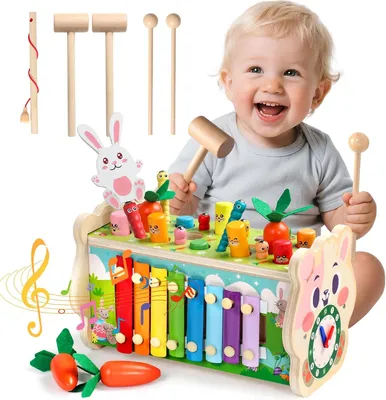 Obrázok produktu pre Montessori vzdelávacie hračky 1 – Drevená kladivka – Xylofon – Darček pre deti 1-2 roky – Krst