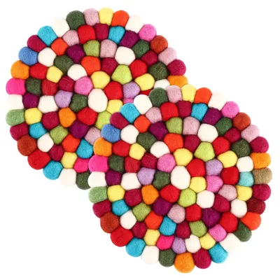 2 Filzuntersetzer Ø 20 cm, bunt, rund, aus Wolle