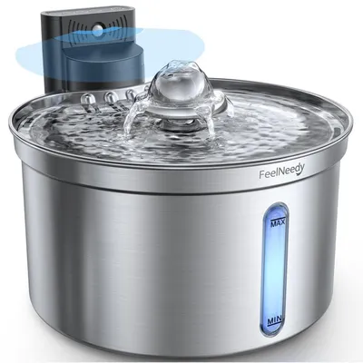 Produktbild von 3,5L Katzenbrunnen Edelstahl Kabellos mit Sensor 4000mAh Akku 3 Modi 1 Aktivkohlefilter