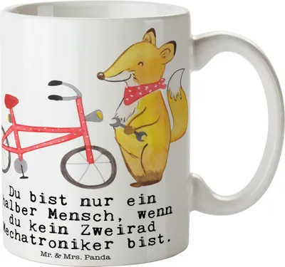 Produktbild von Mr. & Mrs. Panda Tasse mit Spruch Zweirad Mechatroniker Herz - Weiß - Geschenk, Kaffeetasse, Pott, Kaffeebecher, Henkelbecher, Becher