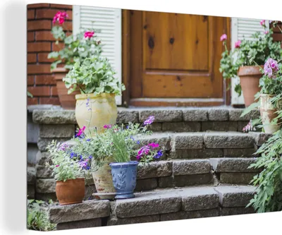 Produktbild von OneMillionCanvasses® - Leinwandbilder - 140x90 cm, Pflanzen auf Treppen, Wandbilder Kunstdruck Wanddekoration