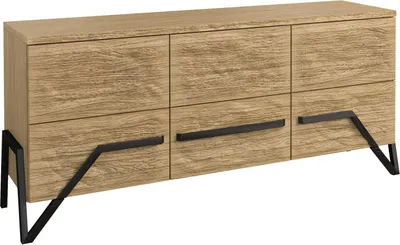 Produktbild von Kommode Kastav 14, Farbe: Eiche / Schwarz, teilmassiv - 79 x 180 x 50 cm (H x B x T)