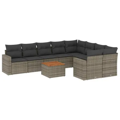 Immagine prodotto di Set Divano da Giardino 10 pz con Cuscini Grigio in Polyrattan