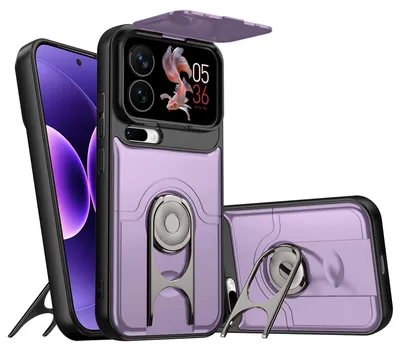 Obrázek produktu pro Pouzdro pro Xiaomi 17 Pro Max, Posuvným krytem fotoaparátu a kroužkovým stojánkem, nárazuvzdorné ochranné pouzdro Fialová