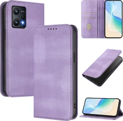 Obrázek produktu pro Pouzdro pro Realme 9 Pro/Realme 9 5G, vintage kožené pouzdro s RFID ochranou, přihrádkami na karty, stojánkem Fialový