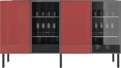 Produktbild von Skandica Lilka Beleuchtete Kommode Vitrine / Glanz mit Glastüren / Schwarz Rot / LED / 138 cm