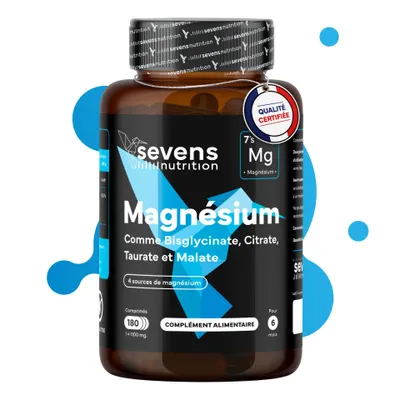 Image de Comprimés de complexe de magnésium hautement dosés (4 formes : bisglycinate et citrate) – 180 comprimés – Sevens
