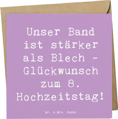 Produktbild von Mr. & Mrs. Panda Klappkarte Spruch 8. Hochzeitstag Blechhochzeit - Lavendeltraum - Geschenk, Glückwunschkarte, Grußkarte, Geschenke, Heirat, Heiraten, faltkarte, Hochzeit