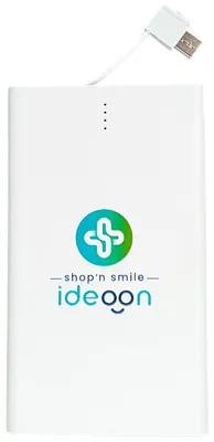 Produktbild von Kompakte Powerbank USB-C (4.000mAh) – Ultra-Slim Powerbank mit fest integriertem Kabel & Lightning Adapter – Mobiler Akku-Boost