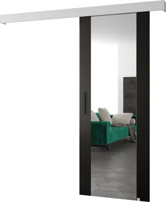 Produktbild von MEBLE KRYSPOL  Schiebetürsystem SALWADOR 2 mit Schienenabdeckung und Spiegel, Einbautüren, 90x204cm, Schwarz