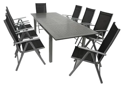 Produktbild von 9-teilige Garnitur 174/244 x 76 x 100 cm Aluminium Textilgewebe Schwarz Grau