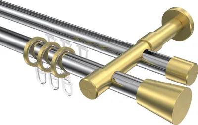 Produktbild von Interdeco Rundrohr-Innenlaufstange / Gardinenstange (Kombination) Chrom / Messing-Optik, Typ Prestige Sitra (Konus), 20 mm Ø 2-läufig, 360 cm