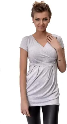 Produktbild von Longshirt Shirt Top Mini Kleid V-Ausschnitt; Grau Meliert XXL/XXXL