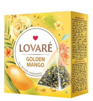 Produktbild von Lovare Golden Mango Grüner Tee – 15 Pyramidenbeutel (30g) – Fruchtiger Geschmack –