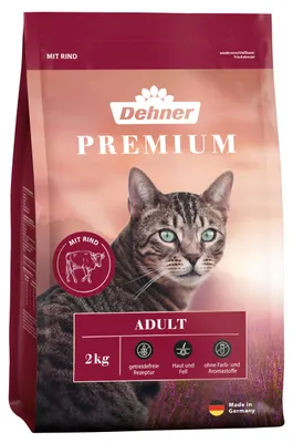 Produktbild von Dehner Premium Katzenfutter, Trockenfutter getreidefrei, für ausgewachsene Katzen, Rind, 2 kg