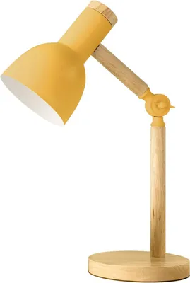 Zdjęcie produktu dla Lampa stołowa drewniana - lampka do czytania, lampka biurkowa - do czytania i pracy - regulowany ramion - gwint E27 - żółta