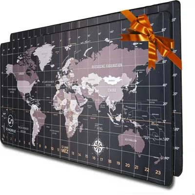 Produktbild von Schreibunterlage XXL 2er Set - Unterlage rutschfest mit Kantenschutz - 90x40cm Weltkarte schwarz