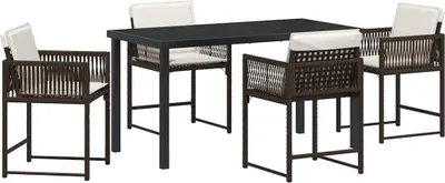 Image de Ensemble de salle à manger pour jardin 5 pcs Marron polyrotin
