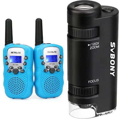 Productafbeelding van Retevis RT388 portofoon voor kinderen en de Svbony SV603 draagbare microscoopset, een kerstcadeau voor jongens en meisjes, met 60x-120x vergroting en LED-verlichting