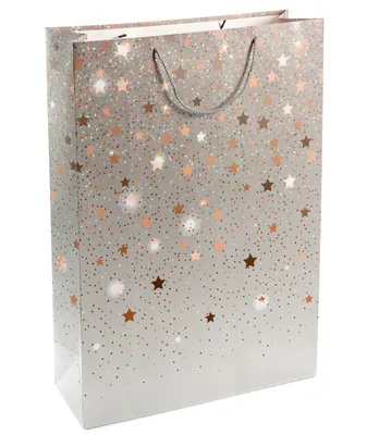 Obrázok produktu pre Dekoratívne darčekové tašky 50 x 70 x 20 cm na narodeniny – sivé s hviezdičkami