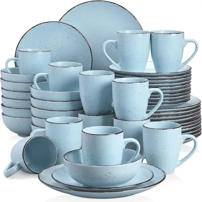 Produktbild von Tafelservice Steingut 48-teiliges Kombiservice Vintage Blau Speiseteller Schalen Tassen