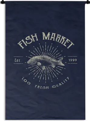 Produktbild von MuchoWow® Wandteppich Wandbehang Jahrgang - Fisch - Text 120x180 cm Tapisserie Dekoration Wandtuch - Schlafzimmer - Dekorationen für das Haus