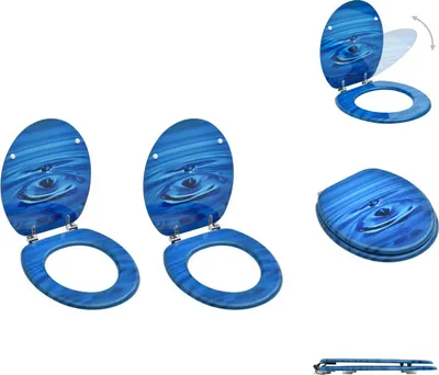 Produktbild von vidaXL Toilettensitze mit Deckel 2 Stk. MDF Blau Wassertropfen-Design -  Toilettensitze