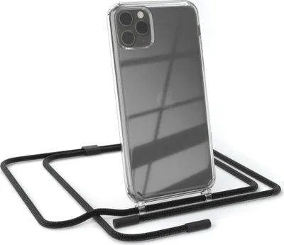Produktbild von EAZY CASE Handykette für Apple iPhone 11 Pro Max, Clear Case aus Silikon, mit Umhängeband, abnehmbare Endstücke, Handyband in Schwarz