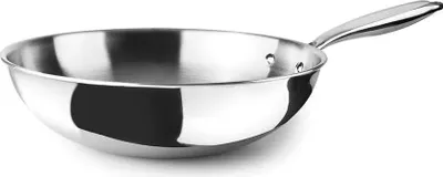 Zdjęcie produktu dla Patelnia wok Ibili Triply Natural, stal nierdzewna/aluminium, 30 cm, srebrny