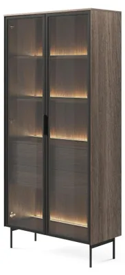 Produktbild von Selsey Lumi - Vitrine mit zwei Schubladen und LED, Eiche Dunin, 91 cm