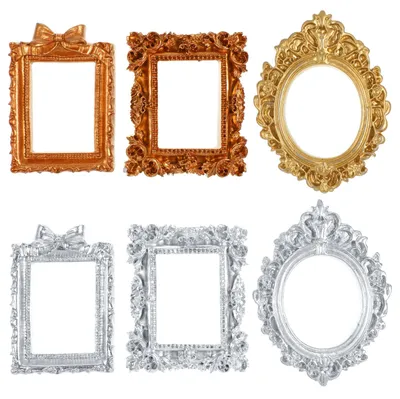 6 Mini Vintage Bilderrahmen aus Kunstharz, Gold/Silber