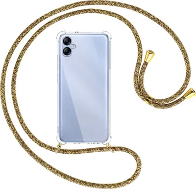 Produktbild von Handykette Backcover-Schutzhülle mit Band (Metall goldfarben) für Samsung Galaxy A04e (SM-A042) - braun+beige