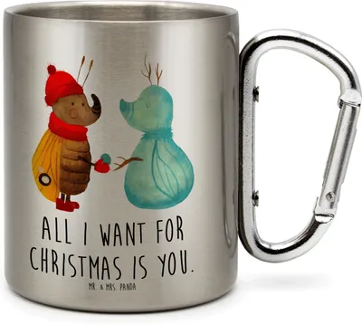 Produktbild von Mr. & Mrs. Panda Thermobecher Nachtfalter Schneemann - Transparent - Geschenk, Weihnachten, Winter, Metallbecher, Isolierbecher, Schnee, Weihnachtsgruß, Teetasse