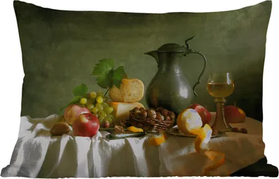 Produktbild von MuchoWow® Outdoor Kissen - Rustikal - Käse - Teekanne - Obst - Stilleben - 60x40 cm - Wetterfest - Lounge Kissen - Zierkissen - Kissen für Innenräume
