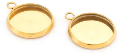Produktbild von Vintageparts Fassungen 304 Edelstahl goldfarben ionenbeschichtet rund 12 mm für Cabochons, 2 Stück