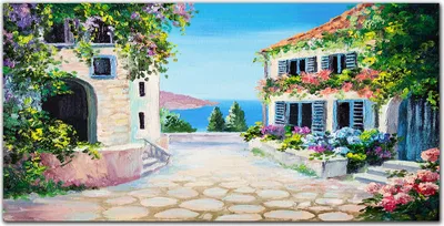 Produktbild von Coloray Bild aus Acryl 100 cm x 50 cm - Wanddekoration Wohnzimmer Acrylblock mit Bild Gehärtetes Acryl Dekoration Küche - Santorini Seeblumen